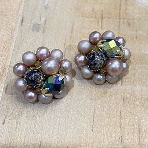 1950s Japan Stamped Gold Tone Pearl Round Earrings